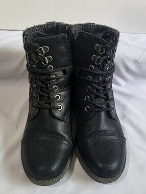 Taxi Bronx Combat Style Boots Knit Cuff Lace Up With Zippers Size 37/7-7.5US